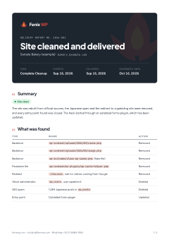 First page of the sample delivery report